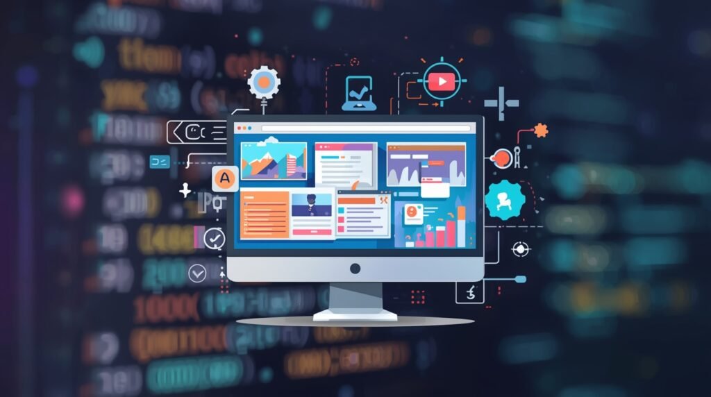 Futuristic illustration of a desktop computer.