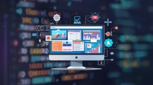 Futuristic illustration of a desktop computer.