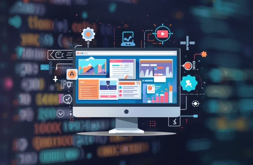 Futuristic illustration of a desktop computer.