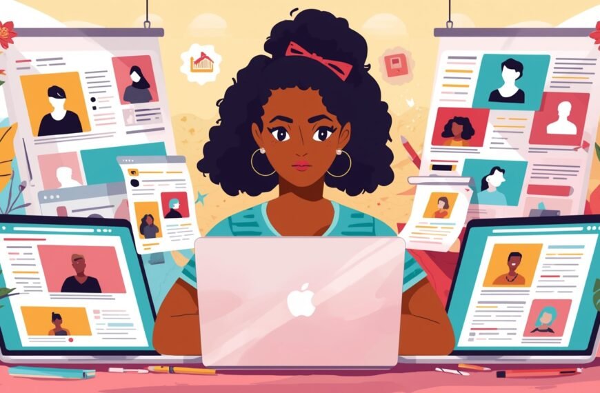 Person creating multiple blog posts for her side hustle.