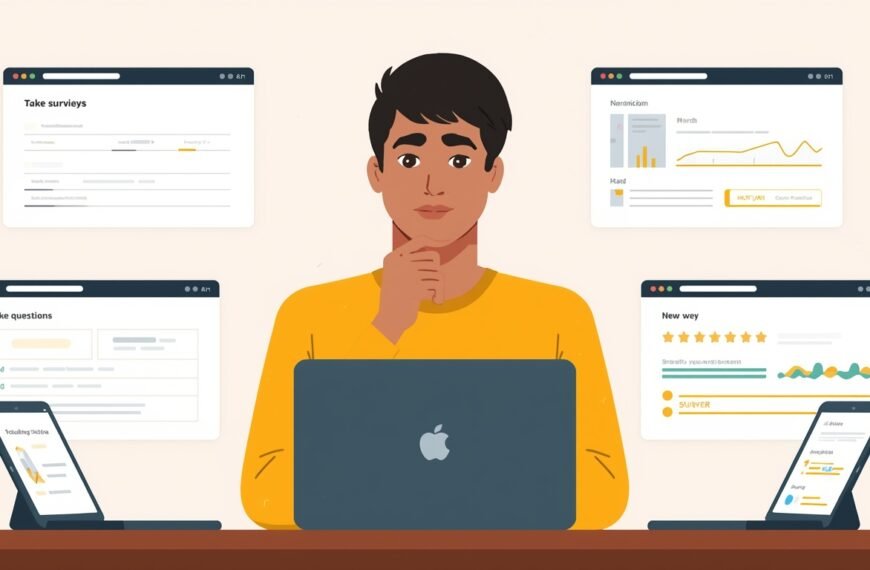 Person using laptop to complete online surveys and earn extra money from sites like Prolific, Respondent.io, and Swagbucks
