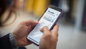 Person scanning receipts on phone
