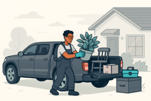 driver moving items from pickup truck