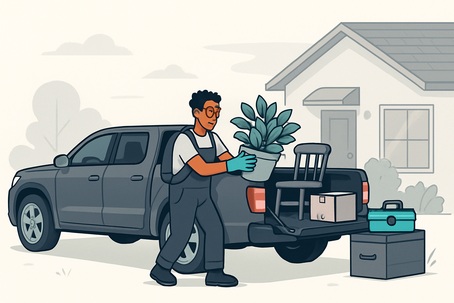 driver moving items from pickup truck