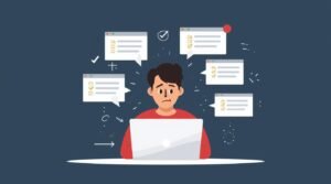 Confused person looking at laptop